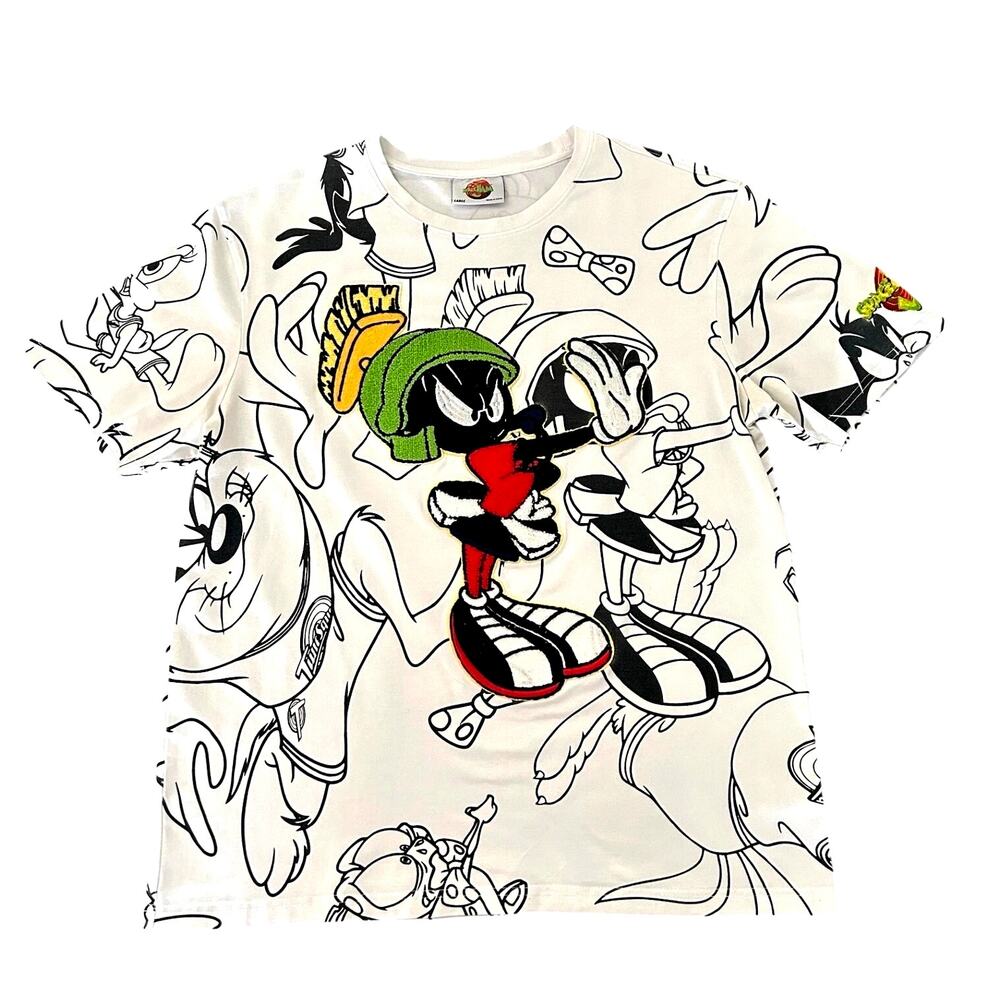 90s Vintage AOP Looney Toons Marvin Martian Space Jam T-Shirt 2XL Embroidered